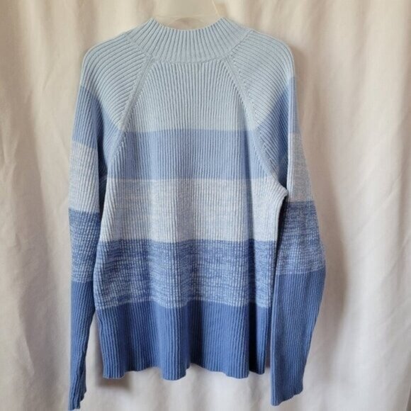 Studio Works Cable Knit Sweater Mock Turtleneck XL Blue Stripes long sleeves EUC - Picture 2 of 9